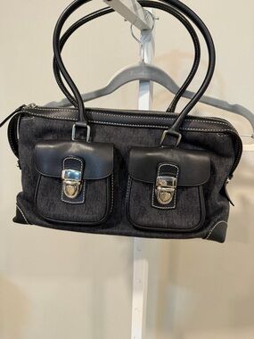 Black Dual-Pocket Satchel Handbag
